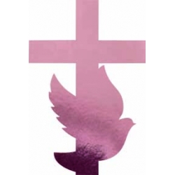 Napis Emblemat na ksiegę gości album do zdjęć gołąb i krzyż różowe złoto, dekoracja na Komunię Świętą Chrzest Święty